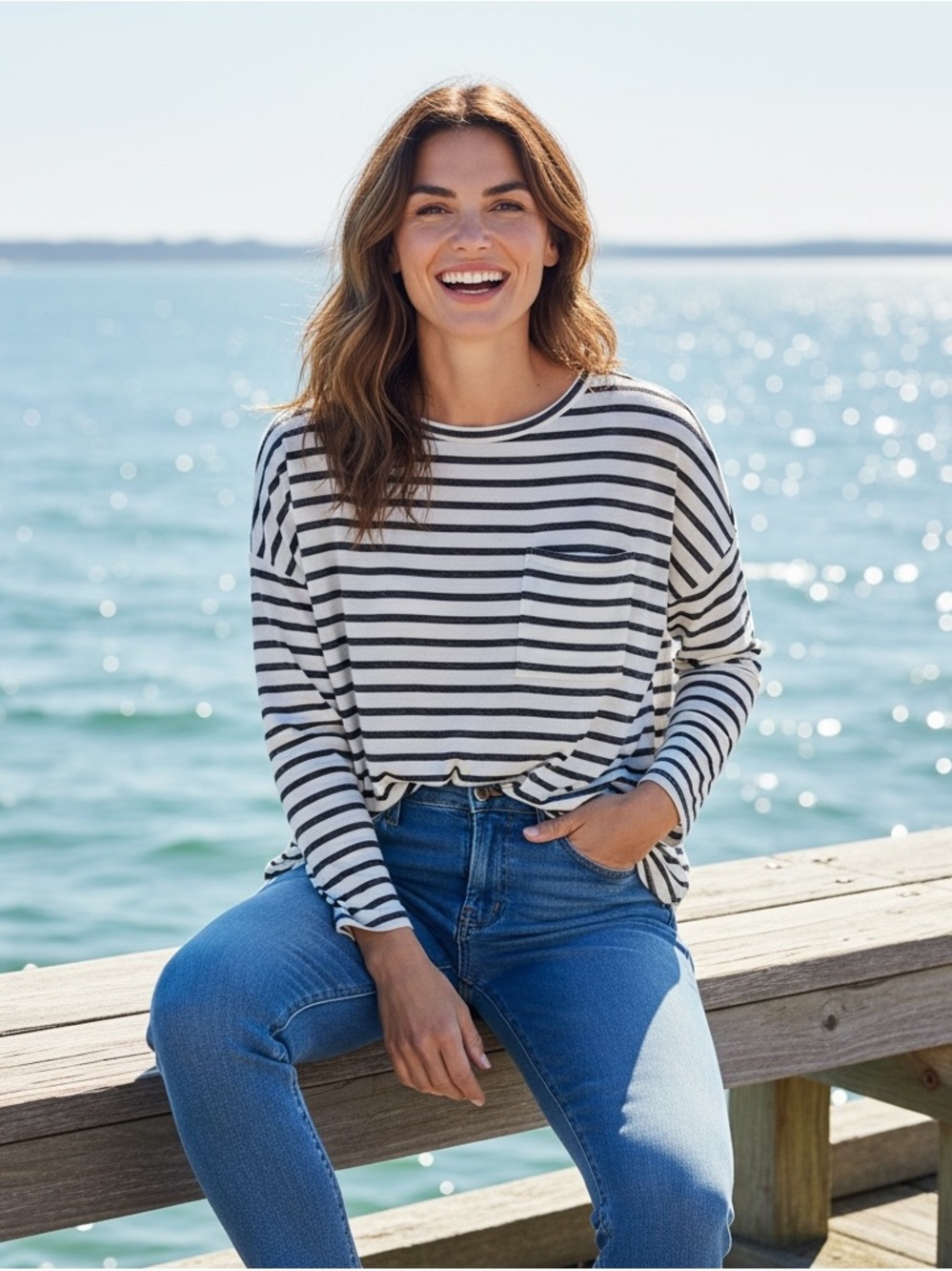 Old Navy Slouchy Mariner Stripe Navy & White Pullover Women’s Medium